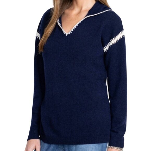 Johnny Was The Whipstitch Hoodie Large Cashmere Wool Lightweight Blue - Picture 1 of 3